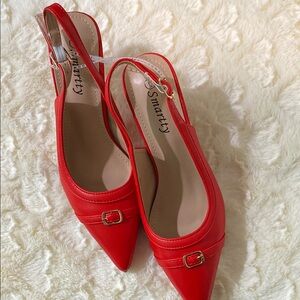 Smartty Red Slingback Heels with Suede Finish